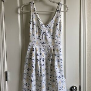 Maison Jules Anchor Print Midi Dress - White, Navy, and Yellow